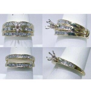 14Kt Yellow Gold 3/4-Carat Diamond 6mm Round Semi-Mount Wedding Ring Set